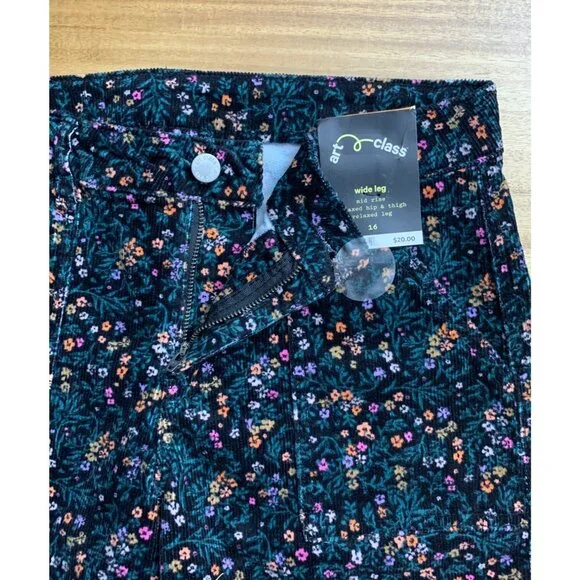 Art Class Junior Girls Multicolor Floral Print Design Corduroy Pants Size 16 - Picture 9 of 11